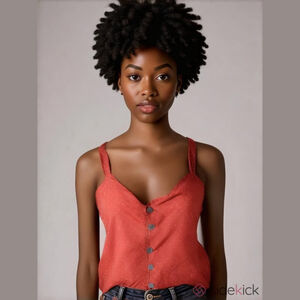 NWOT The Good Jane Red Print Button Down Tank Top Tie Waist Sz S